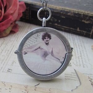 Ballerina Pendant Large Circular Locket Pendant Antique Look